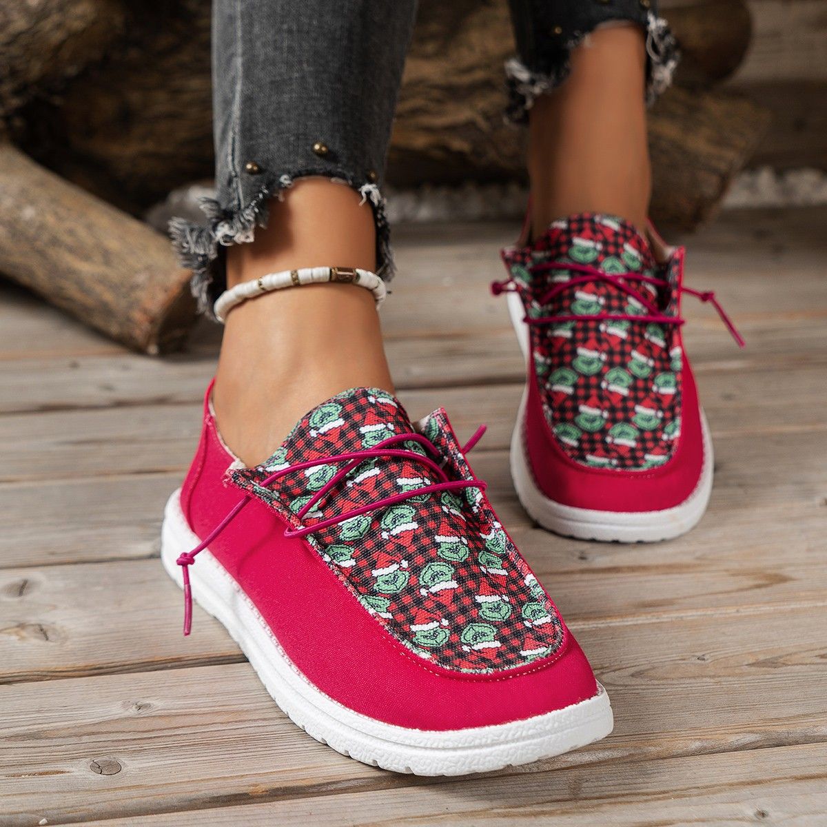 Women's Shoes Autumn And Winter Large Size Women's Casual Shoes Multi Color Pattern Thick Bottom Christmas Style_voghion.com