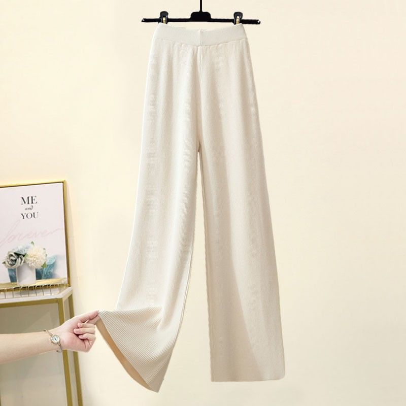 Nouvel ensemble deux pièces pour femme grande taille : pull à col roulé en maille, coupe ample et amincissante, pantalon large décontracté._voghion.com