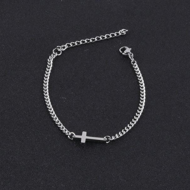 Bracciale rigido da uomo in acciaio inossidabile con catena cubana, semplice e versatile, con croce in oro_voghion.com