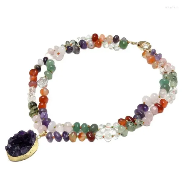Collane con ciondolo JK Natural Gems Stone Ametista Giada Quarzo rosa Agata Ametiste placcate in oro Collana a rete per donna_voghion.com