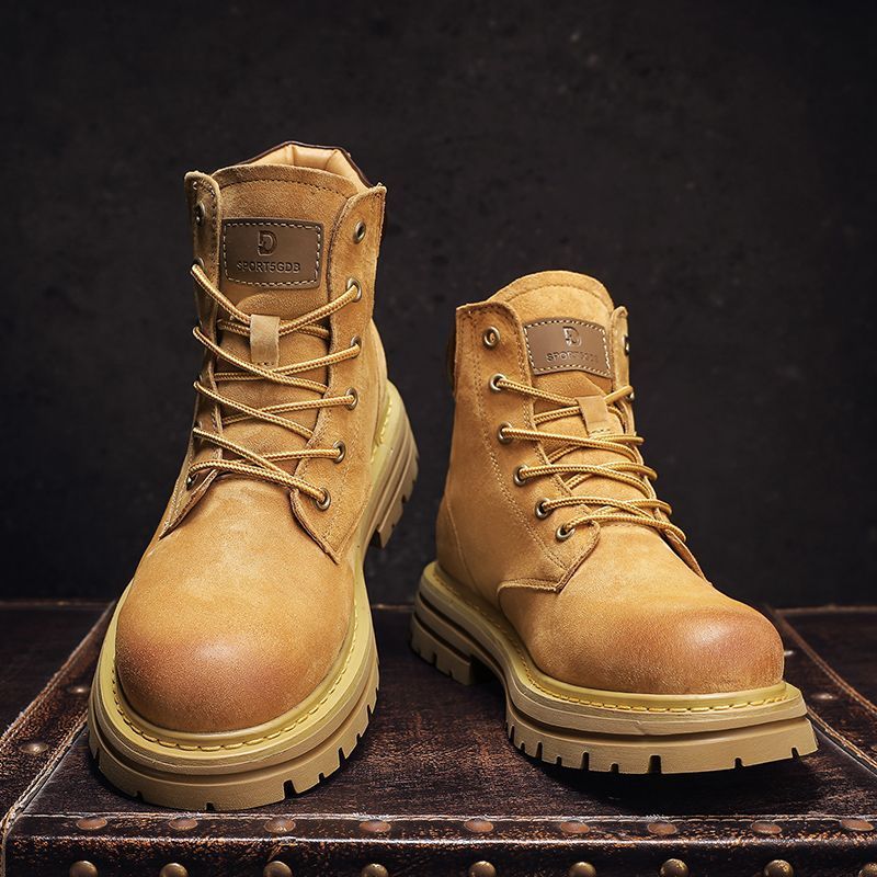 Oryginalne skórzane buty rabarbarowe męskie trendy jesień i zima wysokie buty Martin buty sportowe na świeżym powietrzu antypoślizgowe grube dno odzież robocza buty robocze męskie_voghion.com