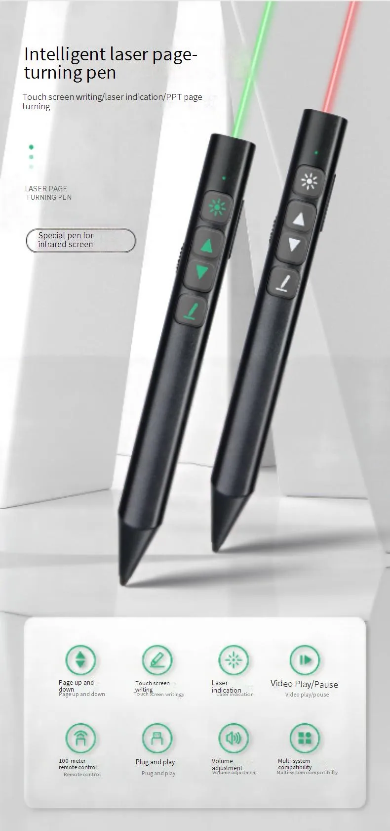 Fournitures de présentation Stylet Felck Stylo intelligent pour tourner les pages Enseignement Conférence Tableau blanc électronique tout-en-un Stylo intelligent Écriture tactile_voghion.com