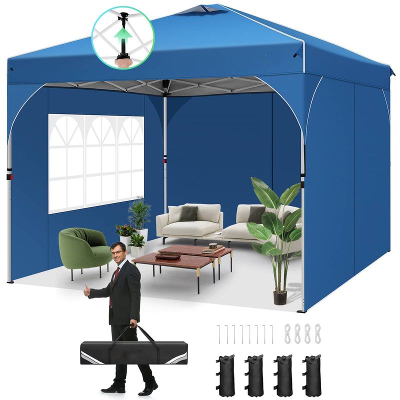 10x10 Pop Up Canopy Tent For Party Camping, Party Tents With One Push Central Button Air Vent, Outdoor Gazebo Canopy Tent With Sidewalls_voghion.com