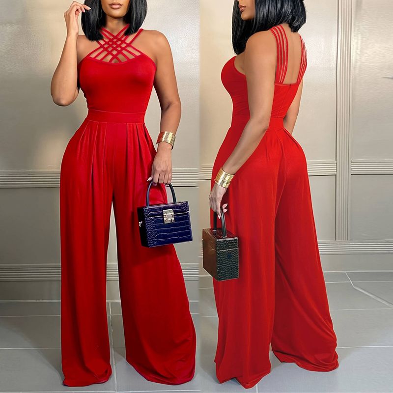 Women's Clothing Fashion Commuting Sexy Multi Strap Cross Wide Leg Jumpsuit_voghion.com