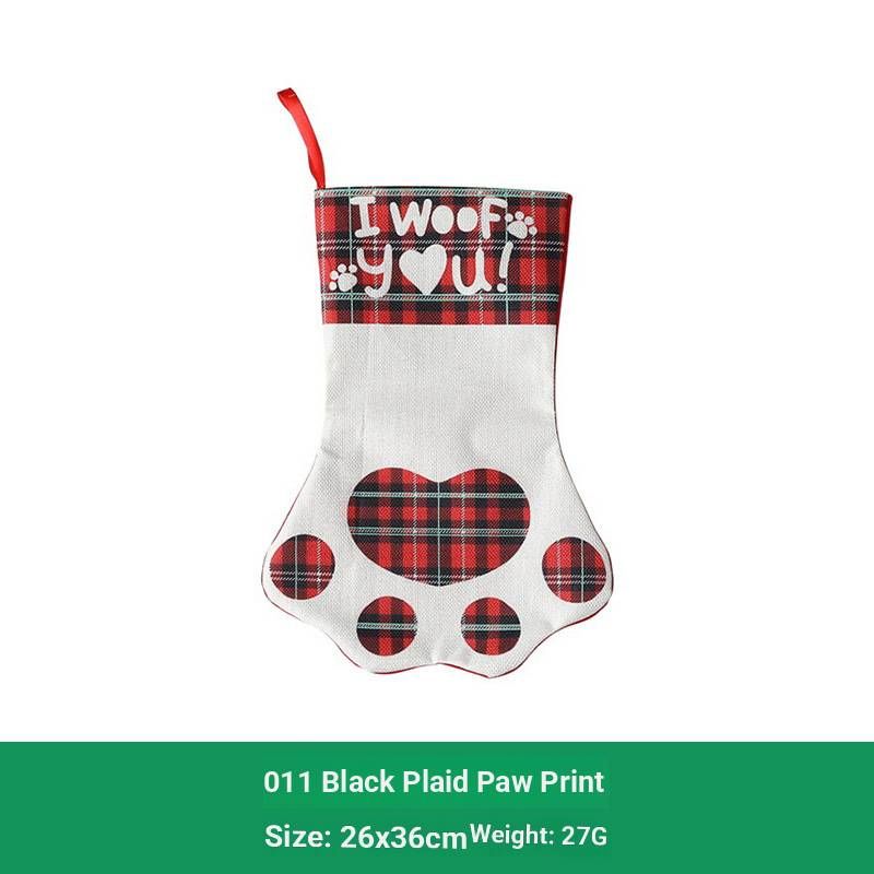 Cozy Plaid Christmas Stockings For Pets – Rustic Burlap Dog & Cat Fireplace Decor (6 Styles: Paw Print, Bone & Holiday Letters)_voghion.com