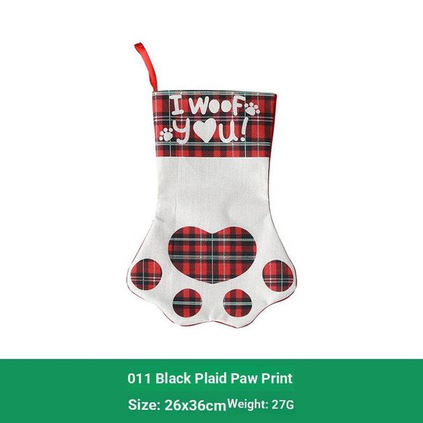 Cozy Plaid Christmas Stockings For Pets – Rustic Burlap Dog & Cat Fireplace Decor (6 Styles: Paw Print, Bone & Holiday Letters)_voghion.com