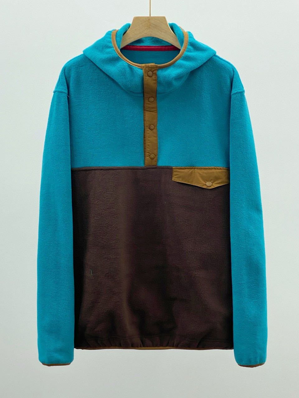 Felpa con cappuccio unisex foderata in pile da uomo - Pullover color block con interno spazzolato, capo essenziale per lo streetwear invernale (blu/grigio, caffè, S-XL)_voghion.com