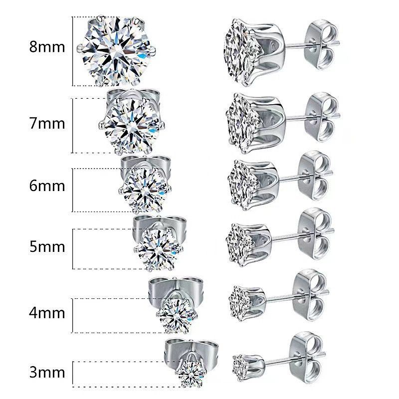 Six-Prong Moissanite Non-Removable Bone Stud Zircon Fine Needle Titanium Steel Hypoallergenic Screw Earrings Small Ear_voghion.com