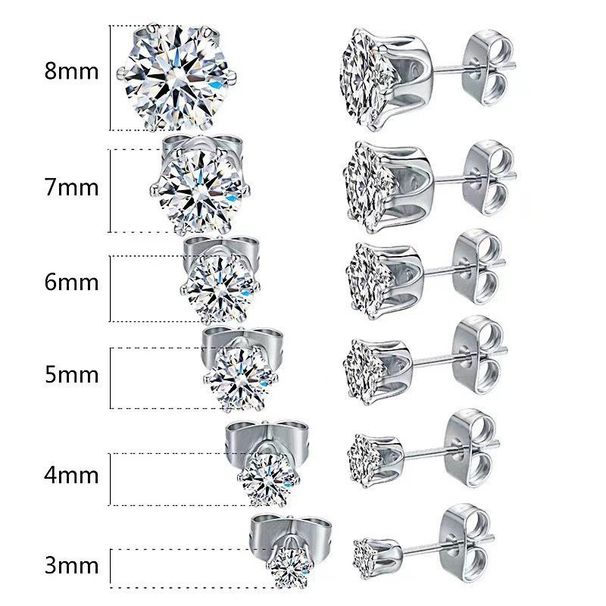 Six-Prong Moissanite Non-Removable Bone Stud Zircon Fine Needle Titanium Steel Hypoallergenic Screw Earrings Small Ear_voghion.com
