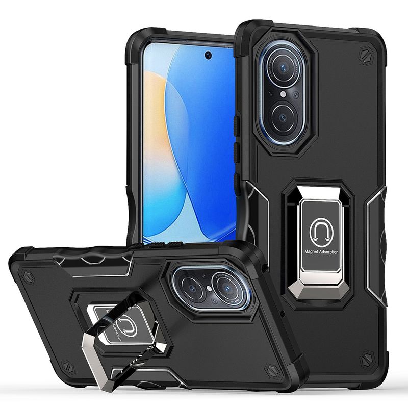 KEYSION Shockproof Armor Hülle für Huawei Honor 50, weiches Silikon+PC Metall Ring Stand Telefon Backcover für Huawei Nova 9_voghion.com