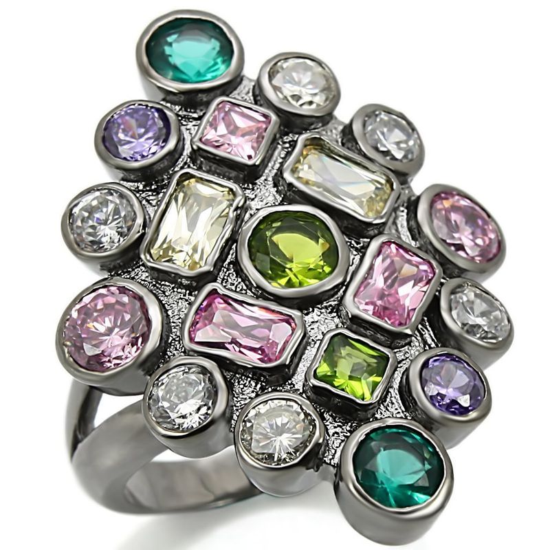 0W297 - Ruthenium Brass Ring with AAA Grade CZ in Multi Color_voghion.com