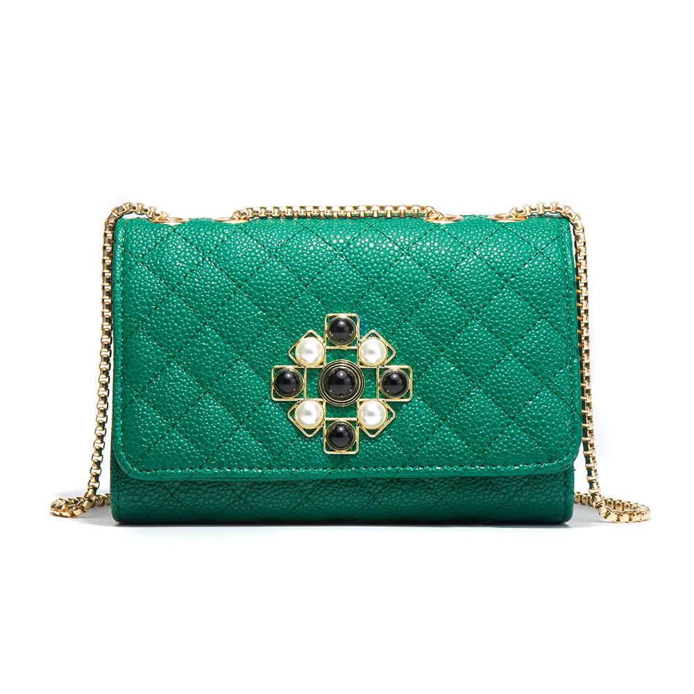 Elegante Mini-Quadrattasche mit Schlossverschluss und Kettenriemen – Modische Umhängetasche für Damen, vielseitige PU-Handtasche in Weiß, Grün und Schwarz_voghion.com