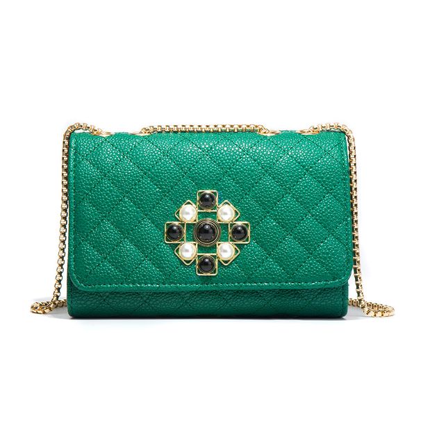 Elegante Mini-Quadrattasche mit Schlossverschluss und Kettenriemen – Modische Umhängetasche für Damen, vielseitige PU-Handtasche in Weiß, Grün und Schwarz_voghion.com