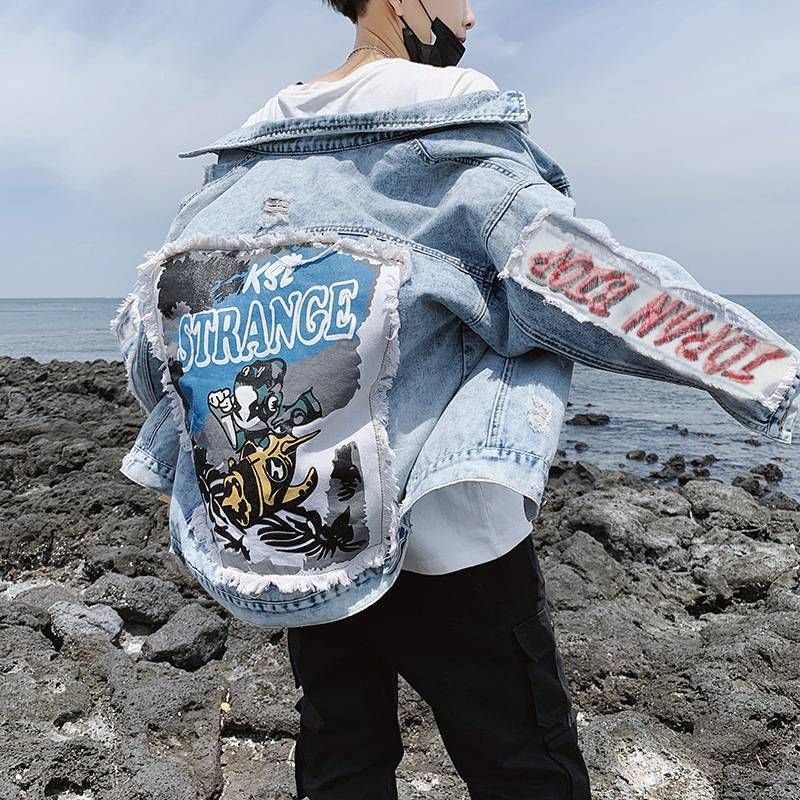 Vêtements pour hommes adolescents et étudiants Hip Hop tendance vestes en jean décontractées hommes automne et hiver nouvelle marque tendance vestes amples_voghion.com