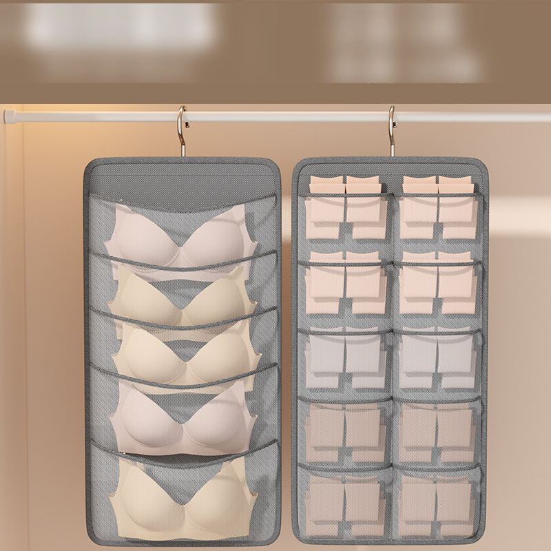 Double Sided Storage Bag Wall Mounted Underwear Bra Socks Dormitory Wardrobe Hanging Storage Hanging Bag_voghion.com