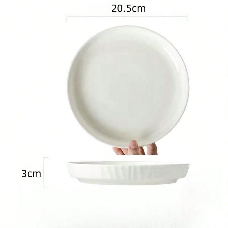 Set Of 4 White Ceramic Plates 8.1 Inch Heavyweight Scandinavian Minimalist Serving Pasta Fruit Dishes Restaurant-Grade Effortless Cleaning_voghion.com