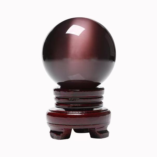 Boule de cristal en pierre œil de chat violet café classique, objet décoratif pour la maison ou le bureau, favorisant une bonne santé._voghion.com