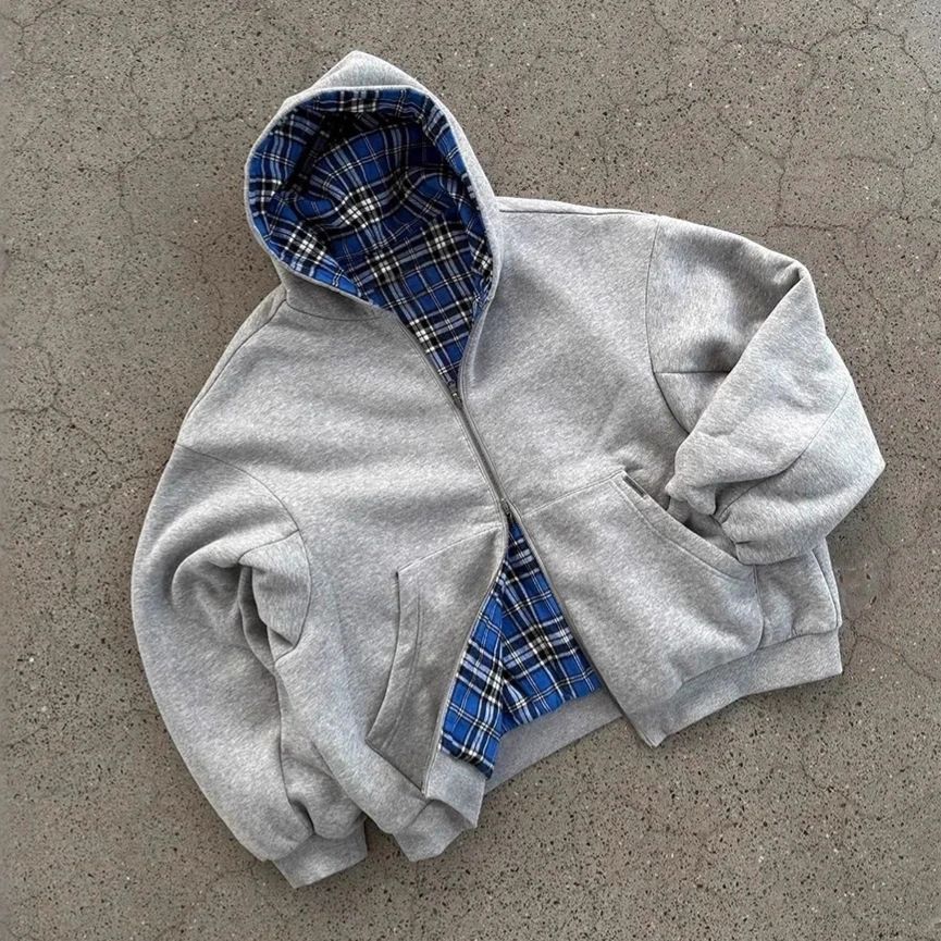Felpa con cappuccio unisex con cerniera bifacciale da uomo, stile Y2K, stile retrò, con cerniera bifacciale, pullover streetwear oversize per uomo e donna_voghion.com