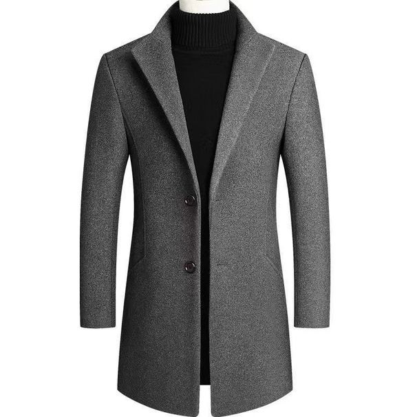 Autumn and winter mid to long slim fit solid color woolen windbreaker coat, men's clothing_voghion.com