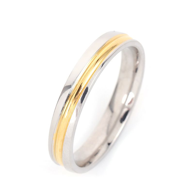 Anelli in acciaio inossidabile per coppie con cuciture bicolore dorate al centro, semplice anello in acciaio al titanio, stile popolare online_voghion.com