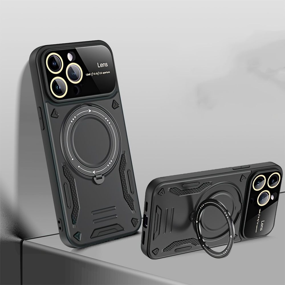 Highly Protective Big Window Magnetic 360 Rotation Holder Phone Case For 15 14 13 12 11 Pro Max Plus Anti-Drop TPU Cover Camera Protection_voghion.com