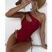 New Style Solid Color Triangle Swimwear Women's Asymmetric One-Piece Swimsuit_voghion.com