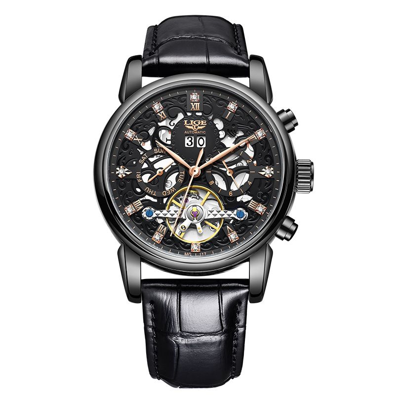Orologio meccanico automatico scheletrato classico da uomo, impermeabile, cassa in acciaio inossidabile, vetro minerale, resistente all'acqua fino a 30 m, stile business_voghion.com