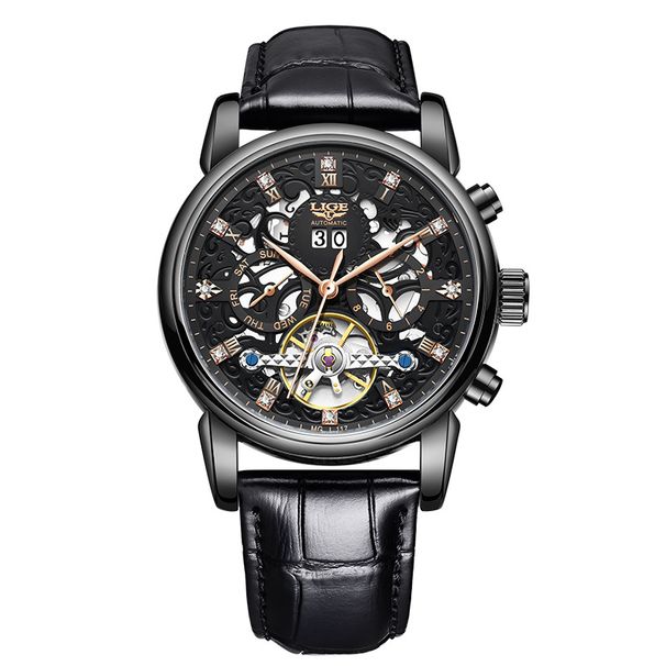 Orologio meccanico automatico scheletrato classico da uomo, impermeabile, cassa in acciaio inossidabile, vetro minerale, resistente all'acqua fino a 30 m, stile business_voghion.com