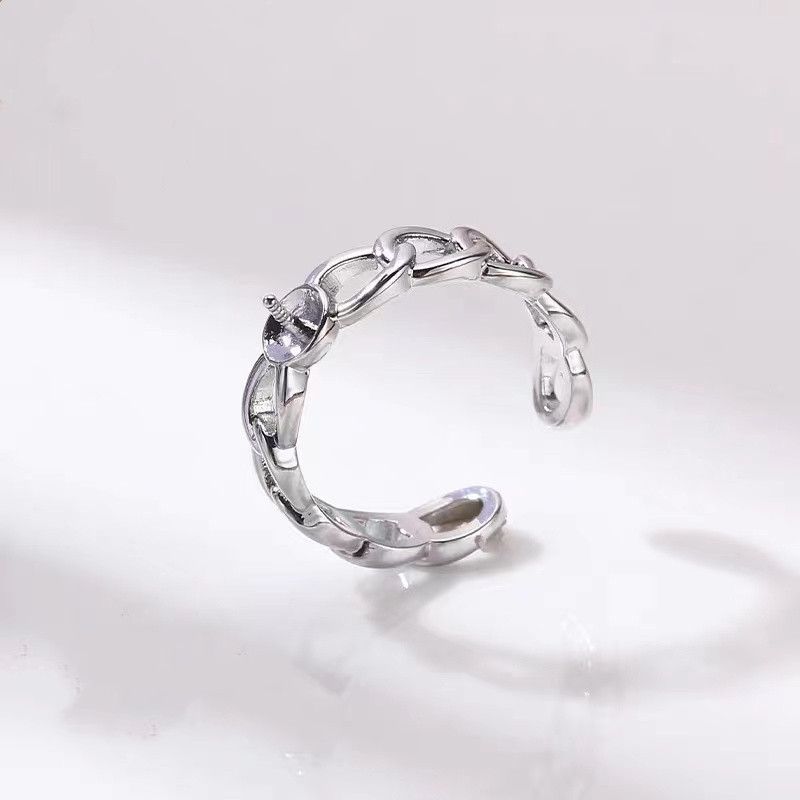 Personalized Ins Cuban Chain Women's Pure Silver Internet Famous Cool Wind Knot DIY Empty Ring Holder_voghion.com
