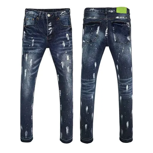 Bedst sælgende Ripped Herrejeans, Små Fod, Elastiske Forårs- og Sommer Herrelange Bukser Med Håndmalede Trykte_voghion.com
