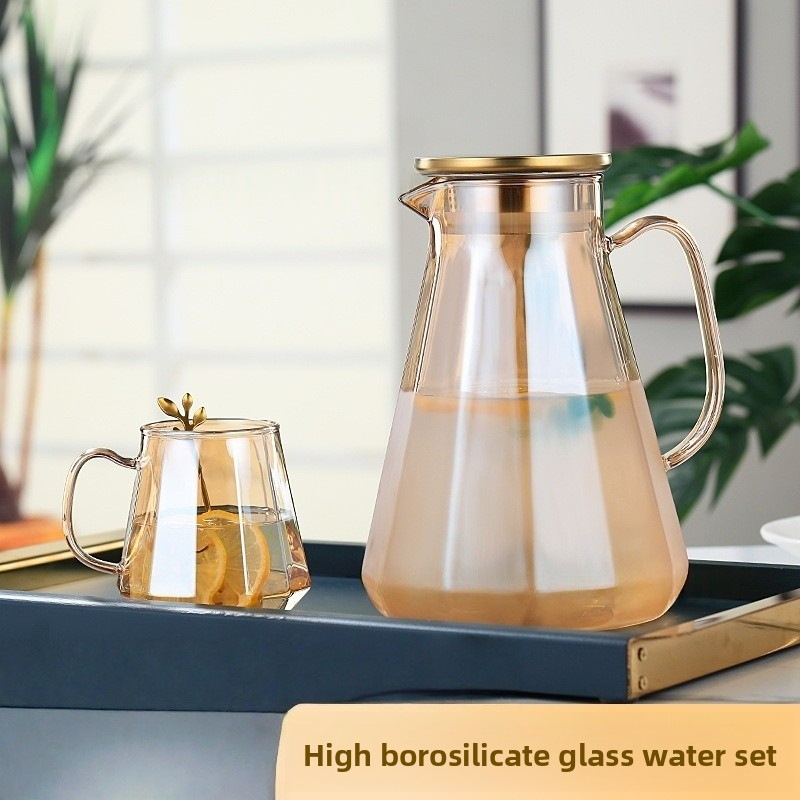 Gradient Glass Pitcher Set (1800ml Pitcher + 300ml Cup) – Thickened Borosilicate Carafe For Iced Tea, Juice & Cocktails Elegant Home & Office Decor_voghion.com