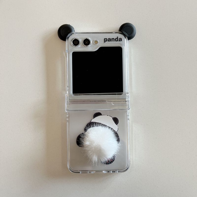 Three-dimensional ear panda for galaxy zflip3/4 phone case Samsung 5 generation folding protective case bracelet_voghion.com
