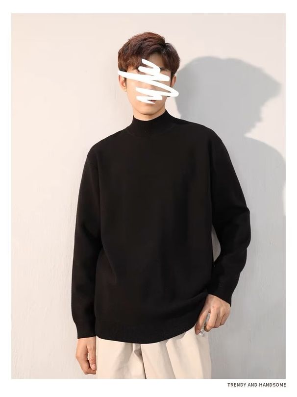 Herenkleding Effen kleur halve coltrui heren winter losse onderkleding heren zwarte herfst en winter gebreide onderkant shirt dik_voghion.com