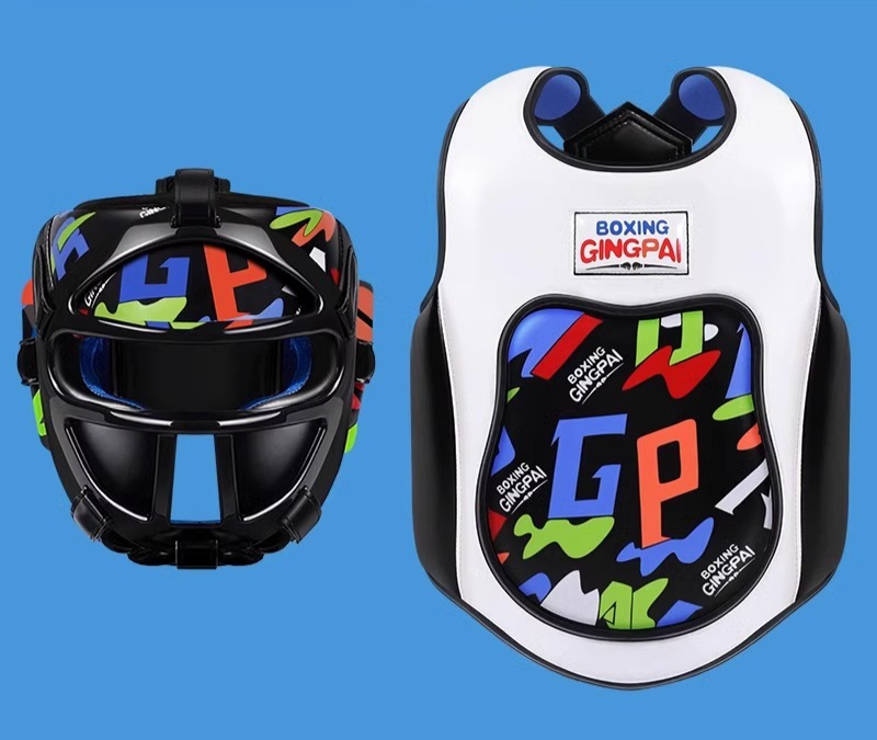 Children's Boxing Sanda Protective Gear Full Set Men And Women Fighting Mask Helmet Muay Thai Training Chest And Leg Crotch Suit Thick_voghion.com