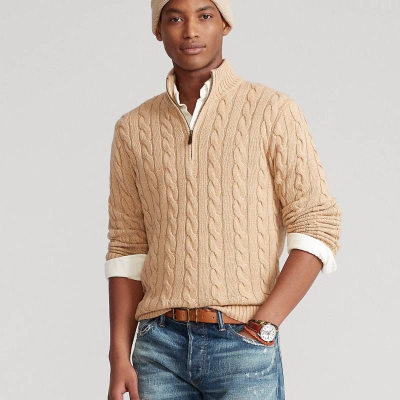 Maglione invernale da uomo con motivo a trecce spesse e collo alto - Pullover casual caldo ed elegante per il freddo_voghion.com