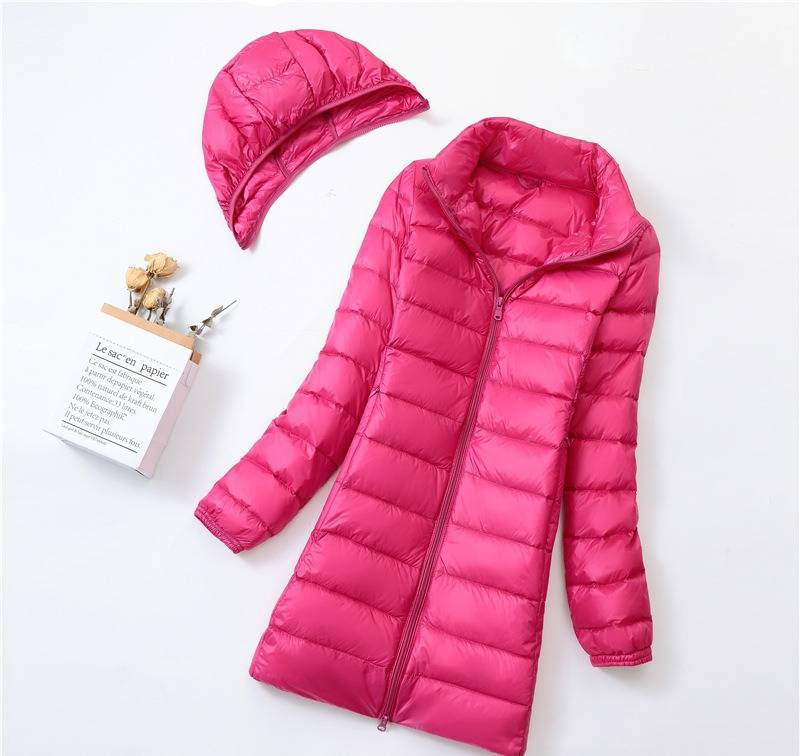Plus Size Lightweight Down Coat For Women, Detachable Hood Long Puffer Jacket, White Duck Feather, Extended Sizes (M-7XL)_voghion.com