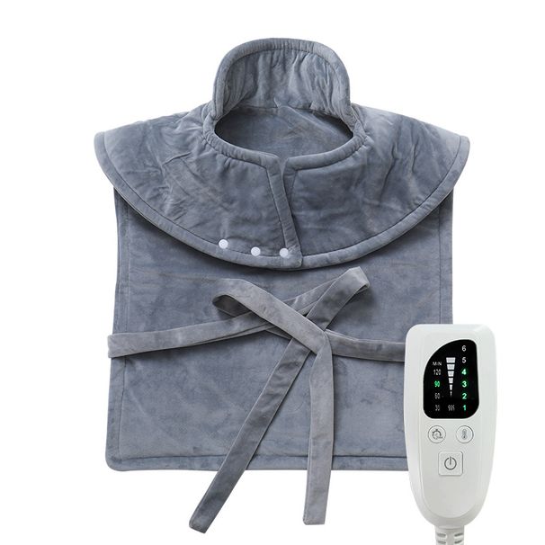 Gilet riscaldante regolabile per alleviare il dolore al collo e alle spalle - Terapia a 6 temperature e 4 timer (60x90 cm, uso globale 100-240 V, certificato CE/FCC, blu/grigio)_voghion.com