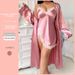 Daenerys Summer Ice Plus Size Silk Casual Camisole Robe Set Simple Sexy Pajamas_voghion.com