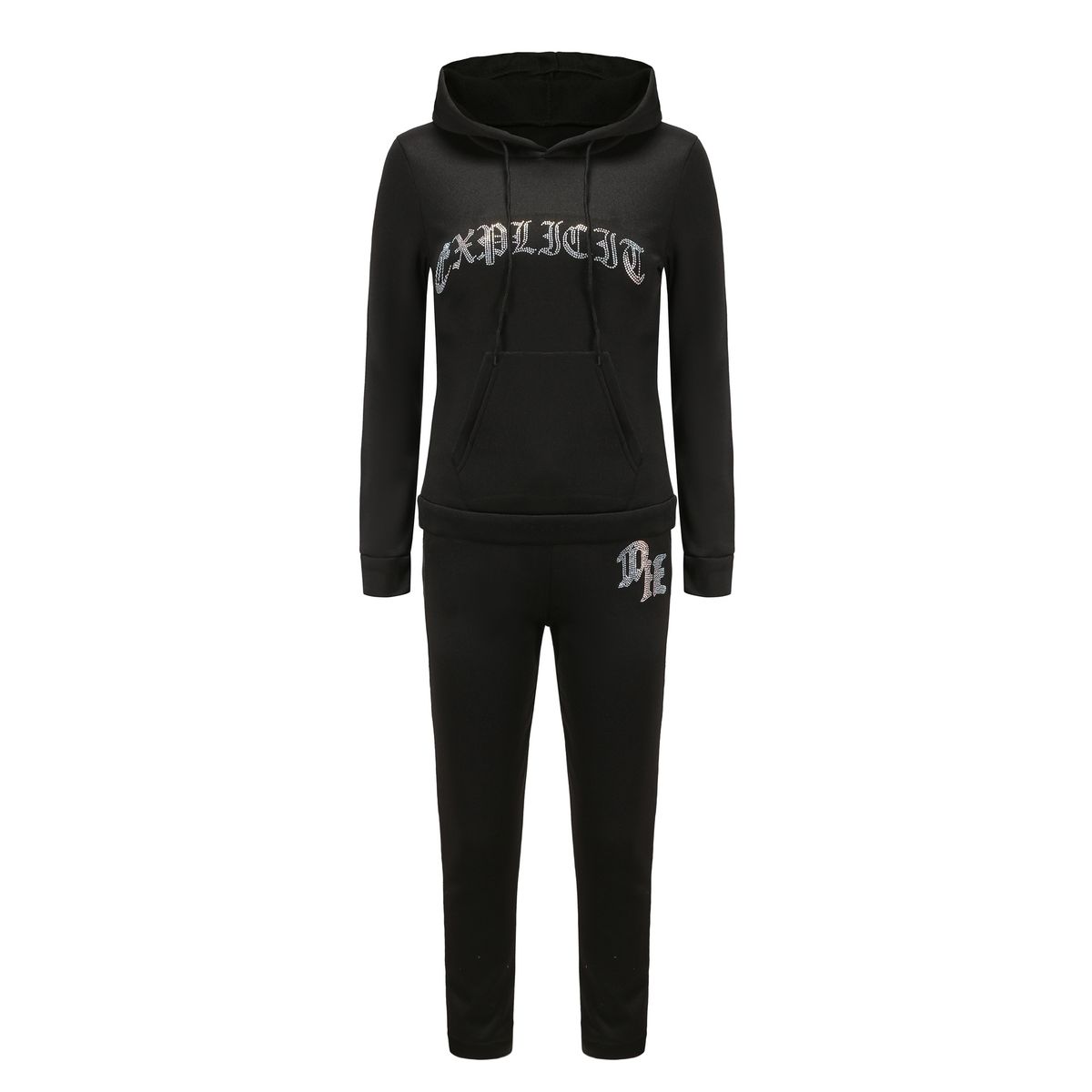 Damenmode, Sport- und Freizeit-Kapuzen-Wärmeübertragungs-Sweatshirt-Set, zweiteiliges Set_voghion.com