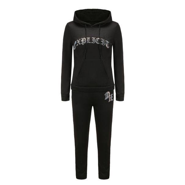 Damenmode, Sport- und Freizeit-Kapuzen-Wärmeübertragungs-Sweatshirt-Set, zweiteiliges Set_voghion.com