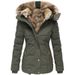Damenbekleidung neue Winter warme Pelzkragen Baumwollmantel Damen Reißverschluss Langarm Slim Baumwollmantel Jacke Kapuzenmantel W128_voghion.com