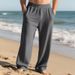 Spring And Autumn Jacquard Striped Wide-Leg Casual Loose Ribbed Drawstring Straight-Leg Plus Size Men's Pants_voghion.com