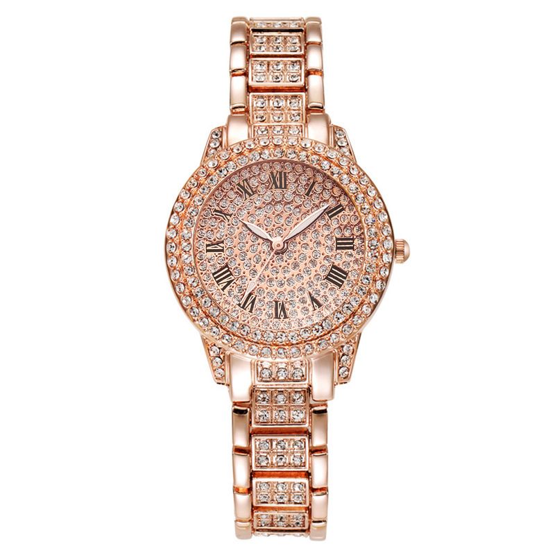 Full diamond Roman numeral steel watch for women full of stars temperament business quartz watch hip hop style full diamond bracelet set_voghion.com