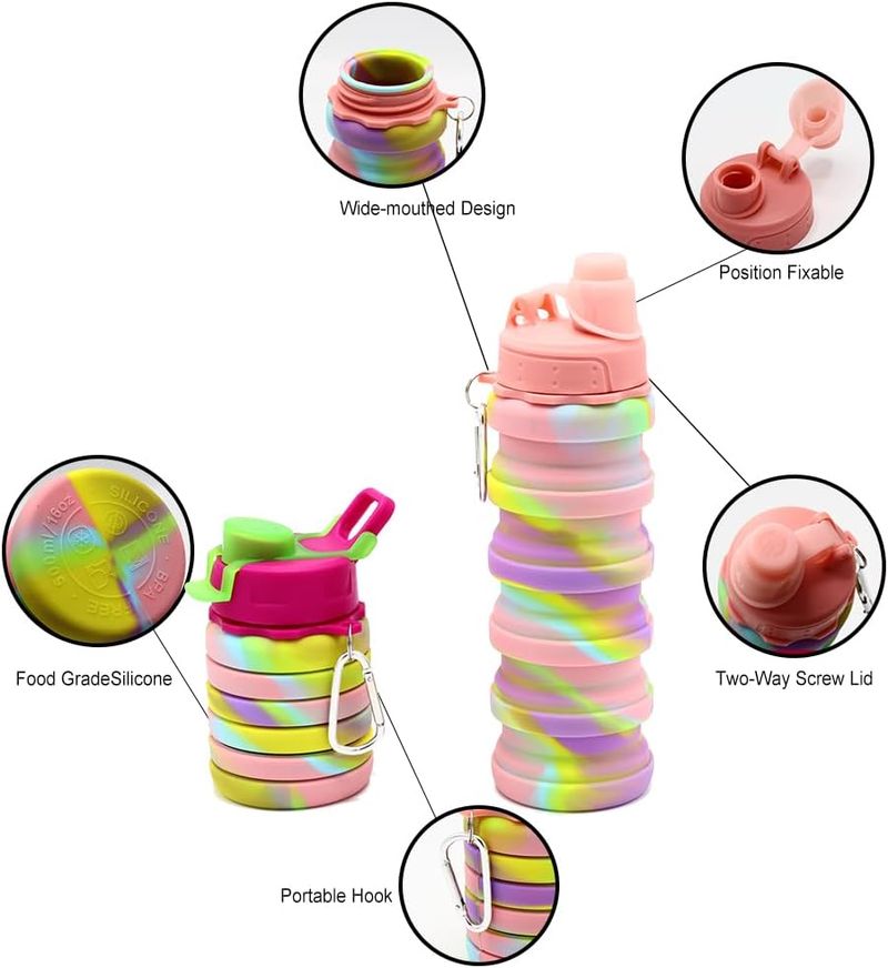 WATMHHJQ składana butelka - 500 ml (bez BPA) z możliwością wysuwania, UE_voghion.com