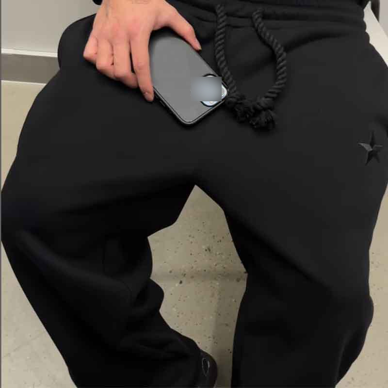 Herrenbekleidung Jogginghose mit doppeltem Bund und Stickereien, High-Street-Hose, zweiteilige Hose, lockere Hose mit weitem Bein_voghion.com