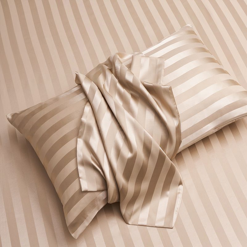 Striped Silky Satin Pillowcases, Similar To Silk Pillowcase 2 Pack, Pillow Case For Sleeping_voghion.com