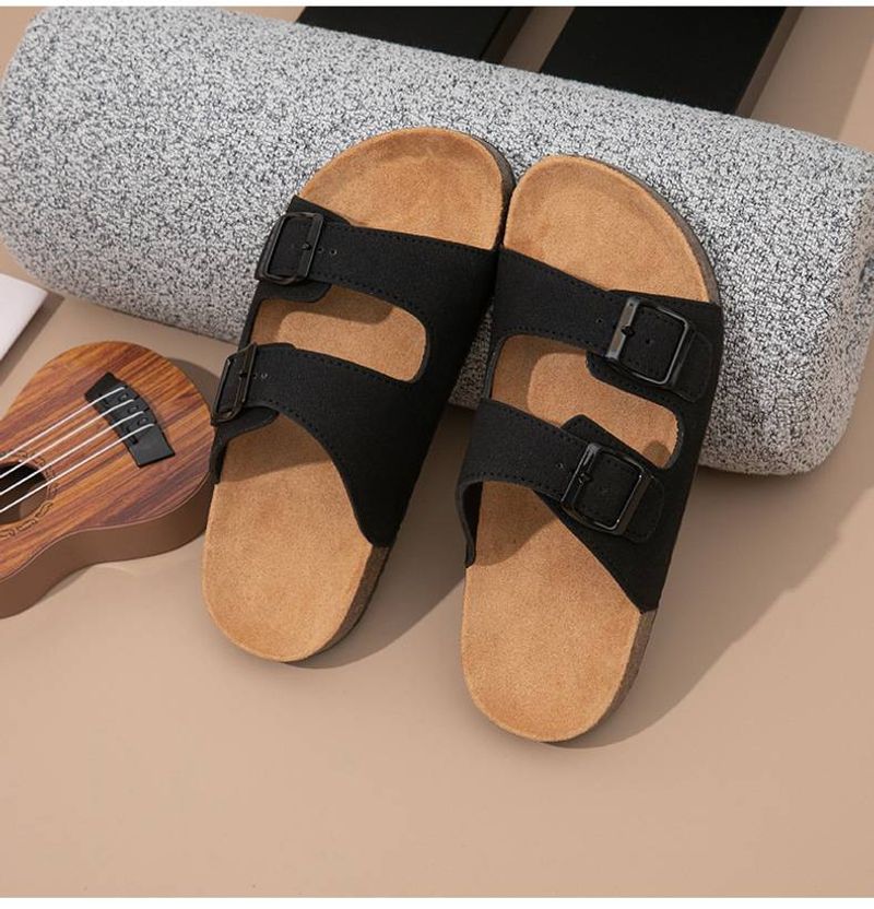 Hausschuhe Paare Kork Dicksohlen Hausschuhe Damen Sommer Schnalle Strand Sandalen_voghion.com