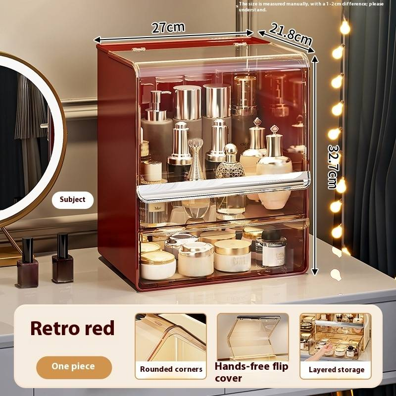 Organisateur de maquillage de luxe – Boîte de rangement transparente à 3 niveaux en PET avec couvercle anti-poussière et séparateurs (capacité de 12 L, empilable, incassable)_voghion.com