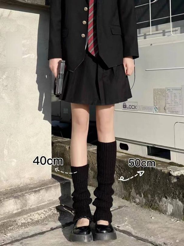 Calcetines de punto de color liso, ideales para otoño e invierno. Calcetines altos de media caña, estilo Y2K Harajuku, estilo universitario japonés, para mujer._voghion.com