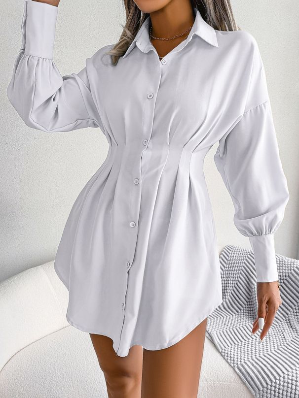 Gonna camicia asimmetrica in vita con maniche a lanterna casual da donna_voghion.com